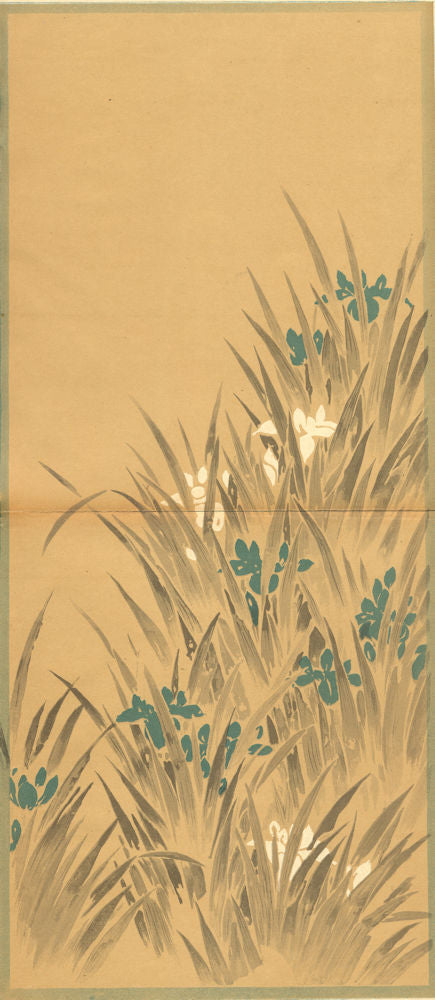 JAPAN. Kakémono- Irises. By Korin.  (Double plate)  1890 old antique print